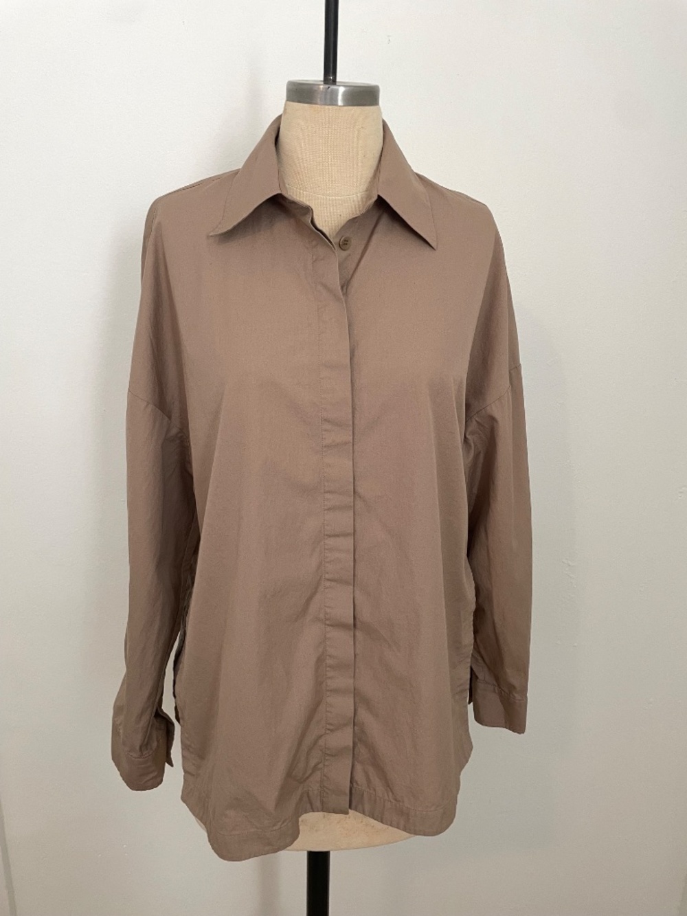 Tibi Gabe Oversized Button Down Collared Shirt Brown 100% Cotton, Women's XS